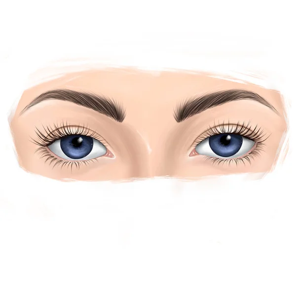 Blue Eyes Woman Long Eyelashes Fashion Illustration — Stock Photo, Image