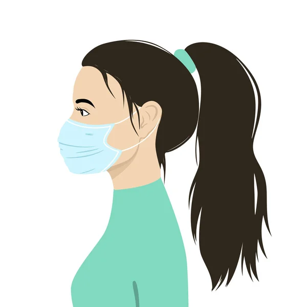 Vector Image Woman Profile Medical Mask Virus Protection Eps — Stock Vector