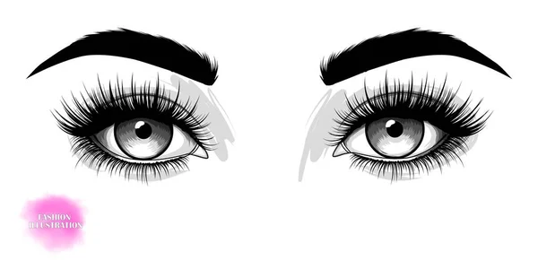 Modeillustration Handgezeichnetes Bild Schöner Augen Mit Augenbrauen Und Langen Wimpern — Stockvektor