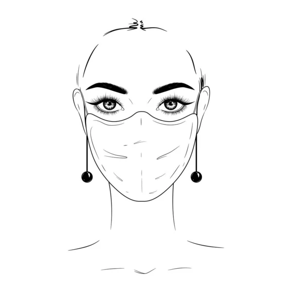 手描きのファッションイラスト 白い医療マスクの美しい女性 ベクトルEps — ストックベクタ