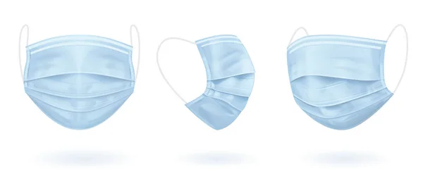 Máscara Médica Azul Tres Proyecciones Protección Contra Virus Vector Eps — Vector de stock