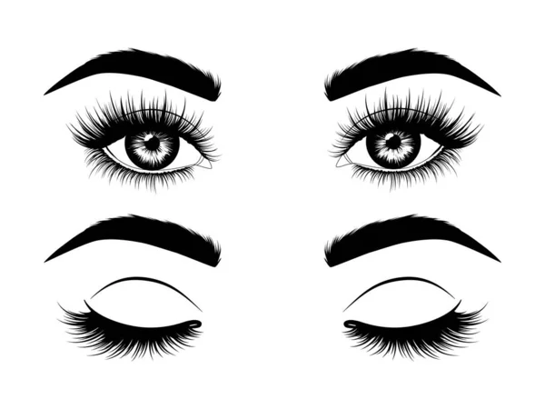 Ilustración Moda Imagen Dibujada Mano Blanco Negro Hermosos Ojos Abiertos — Archivo Imágenes Vectoriales