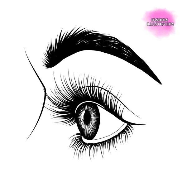 Fashion Illustration Black White Hand Drawn Image Beautiful Eye Profile — Stock Vector