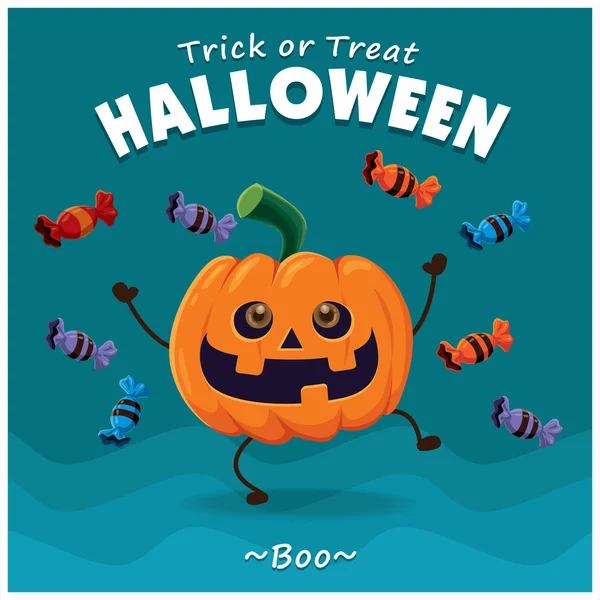 Design de cartaz de Halloween vintage com caráter de abóbora vetorial . — Vetor de Stock