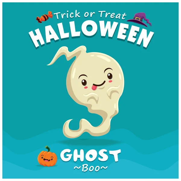 Diseño de póster de Halloween vintage con carácter fantasma vectorial. — Archivo Imágenes Vectoriales