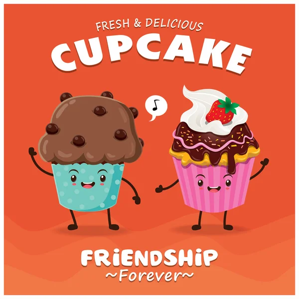 Vintage Cupcake posterontwerp met vector cupcake karakter. — Stockvector