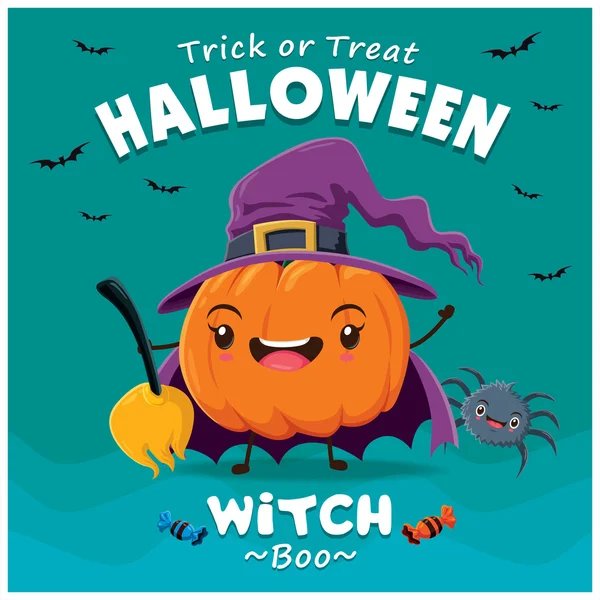 Poster design Halloween vintage avec personnage de sorcière vectorielle. — Image vectorielle