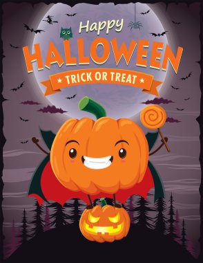 Vintage Halloween poster tasarımı vektör vampir karakteri ile.