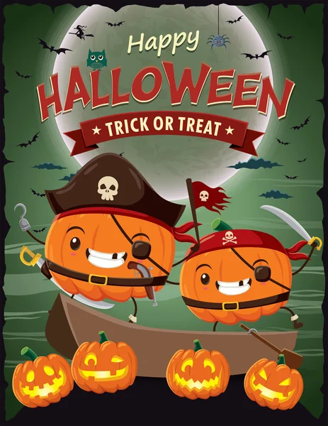 Vintage Halloween poster design with vector pirate character. — Stock Vector