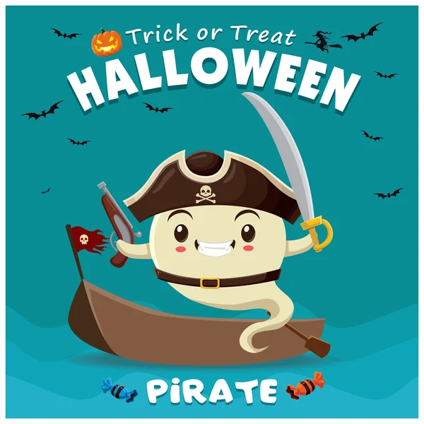 Винтажный плакат на Хэллоуин с векторным героем-пиратом . — стоковый вектор