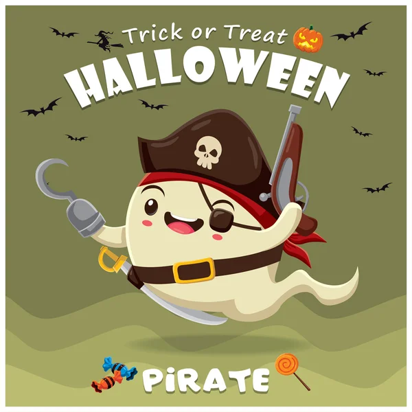 Vintage Halloween plakat projekt znakiem pirate ghost wektor. — Wektor stockowy
