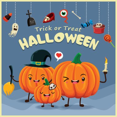 Vintage Halloween kabak karakteri ile set poster tasarımı.