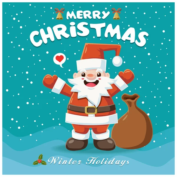 Design de cartaz de Natal vintage com caráter de Papai Noel . —  Vetores de Stock