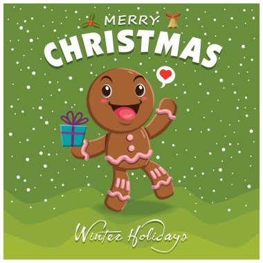 Vintage Noel poster tasarımı gingerbread karakteri ile.