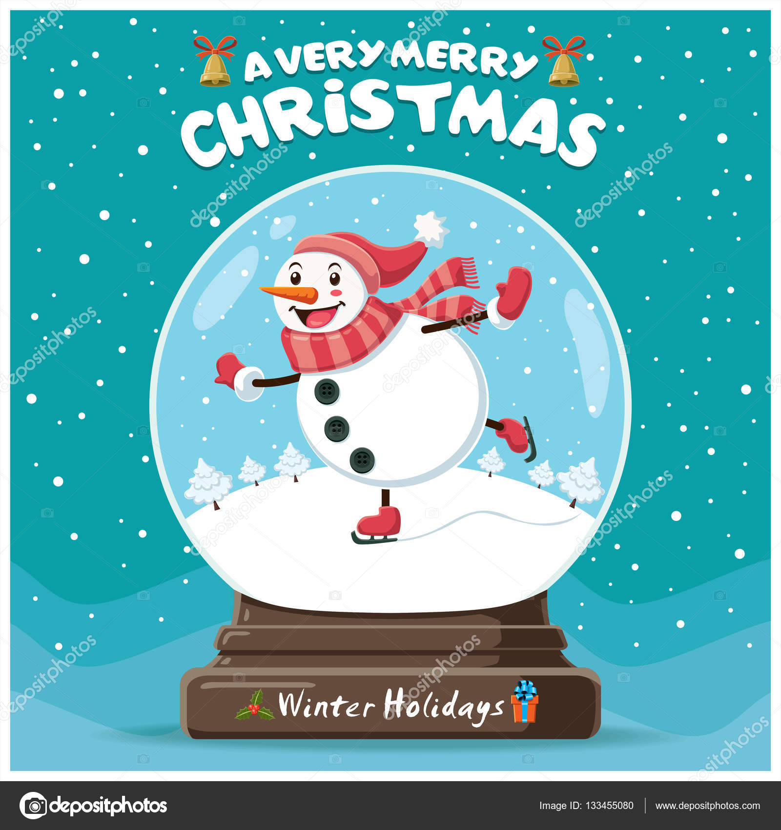 ヴィンテージのクリスマス ポスター デザイン クリスタル ボールのキャラクターの雪だるま ストックベクター C Donnay ヴィンテージのクリスマス ポスター デザイン クリスタル ボールのキャラクターの雪だるま ストックベクター C Donnay