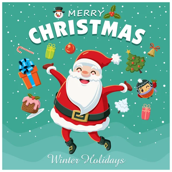 Diseño de póster de Navidad vintage con personajes de Santa Claus . — Vector de stock