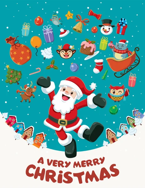 Design de cartaz de Natal vintage com personagens do Papai Noel . — Vetor de Stock