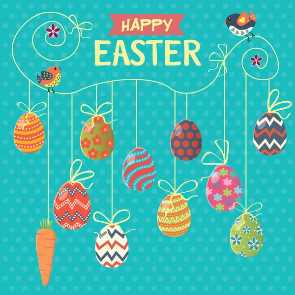復活祭の卵・鳥のビンテージ イースターエッグ ポスター デザイン — ストックベクタ