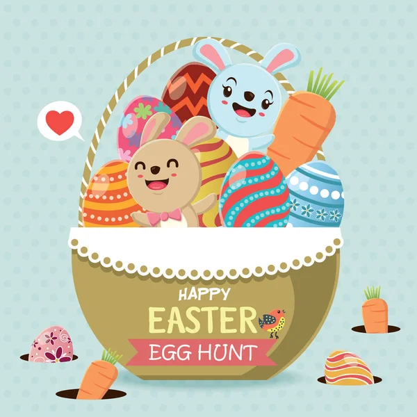 Diseño de póster de huevo de Pascua vintage con conejo de Pascua, pájaro — Vector de stock