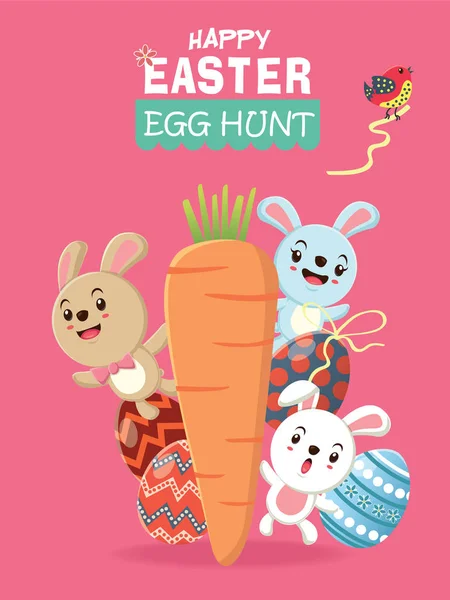 Diseño de póster de huevo de Pascua vintage con conejo de Pascua — Vector de stock