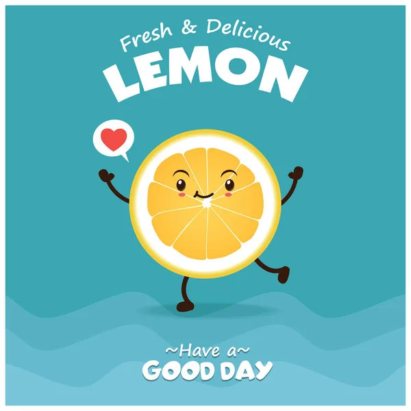 Vintage meyve afiş tasarımı vektör limon karakteri ile. — Stok Vektör
