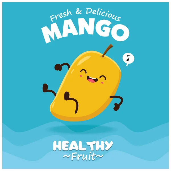 Vintage vruchten posterontwerp met vector Mango karakter. — Stockvector