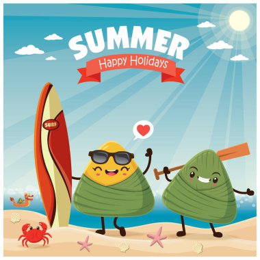 Klasik Çin usulü pirinç köftesi çizgi film karakteri. Ejderha teknesi festivali illüstrasyonu. (Başlık: Ejder Gemisi Festivali, 5 Mayıs)