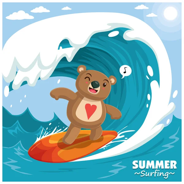 Σχεδιασμός αφίσας εκλεκτής ποιότητας σερφ με διάνυσμα αρκούδα surfer. — Διανυσματικό Αρχείο