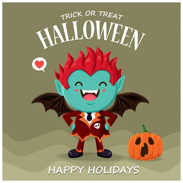 Vintage-Halloween-Plakat mit Vampir-Charakter. — Stockvektor