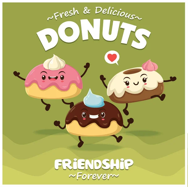 Vintage donuts posterontwerp met vector donuts karakter. — Stockvector