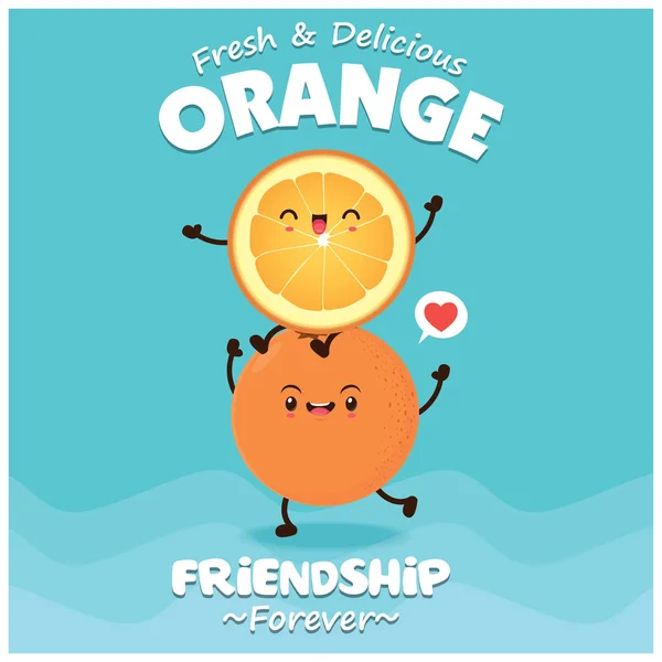 Poster de fruits vintage design avec caractère vectoriel orange . — Image vectorielle