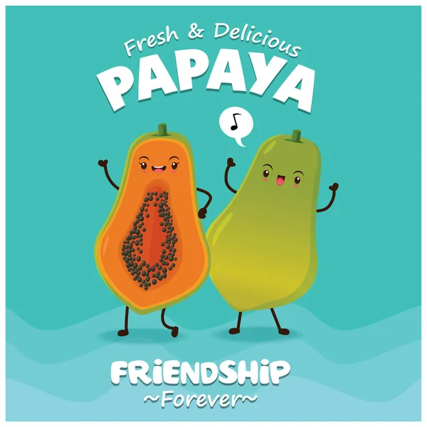 Vintage fruit posterontwerp met vector papaya karakter. — Stockvector