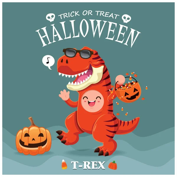 Vintage Halloween plakat projekt z wektor T-Rex dinozaura znaków. — Wektor stockowy