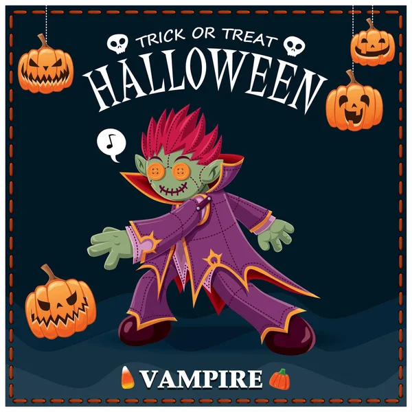 Винтажный плакат на Хэллоуин с персонажем-вампиром . — стоковый вектор