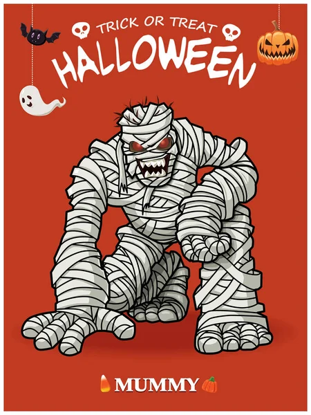 Винтажный плакат на Хэллоуин с векторным персонажем-мумией . — стоковый вектор