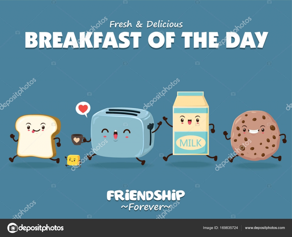 Vintage Food Poster Design With Bread Butter Toaster Milk Cookies Character Vector Image By C Donnay Vector Stock Vintage Food Poster Design With Bread Butter Toaster Milk Cookies Character Vector Image By C Donnay Vector Stock