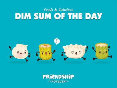 Vintage dim sum poster tasarım öğesi kümesi. Çin yemeği bir aperatif veya ana yemek servis çeşitli dolgular içeren küçük haşlanmış veya kızarmış lezzetli köfte.