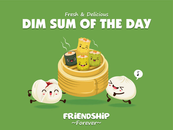 Набор элементов дизайна постера Vintage dim sum. Китайское блюдо из мелких приготовленных на пару или жареных соленых пельменей, содержащих различные начинки, подается в качестве закуски или основного блюда
.