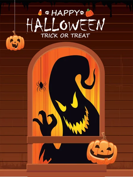 Design de cartaz de Halloween vintage com caráter de fantasma vetorial. — Vetor de Stock