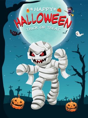 Vintage Halloween poster tasarımı vektör anne karakteri ile. 