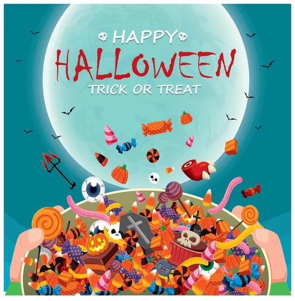 Desain poster Halloween klasik dengan permen . - Stok Vektor