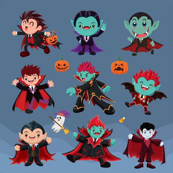 Винтажный плакат на Хэллоуин с векторными персонажами-вампирами . — стоковый вектор