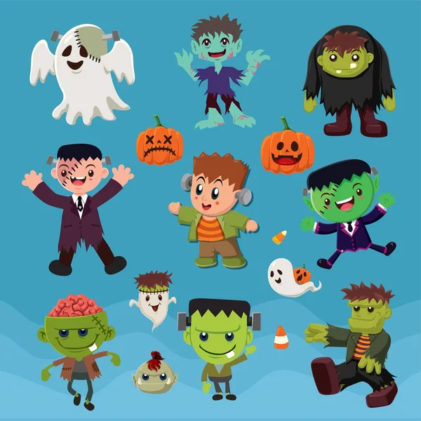 Szüreti Halloween poszter design vektor zombi karakterek. — Stock Vector