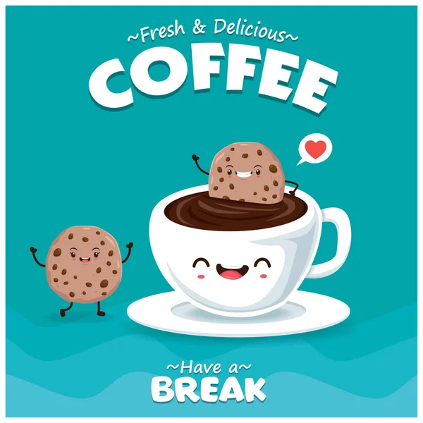 Vintage Posterontwerp Met Vector Koffie Cookie Karakter — Stockvector