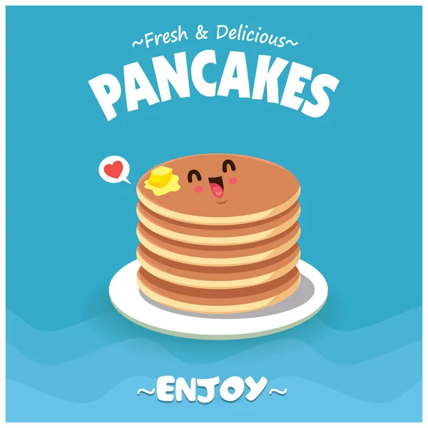 Vintage Food Poster Design Vector Pancakes Character — Stock vektor