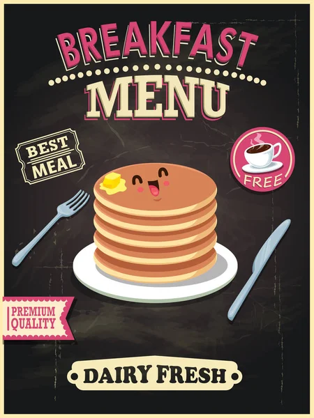Vintage Food Poster Design Vector Pancakes Character — Stok Vektör