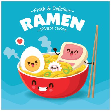 Vektör ramen karakterli klasik yemek posteri tasarımı. 