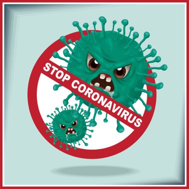 Kırmızı İşaretli Coronavirus Simgesi, Covid-19 Coronavirus Bakterisi. Coronavirüs salgını. Vektör illüstrasyonu.