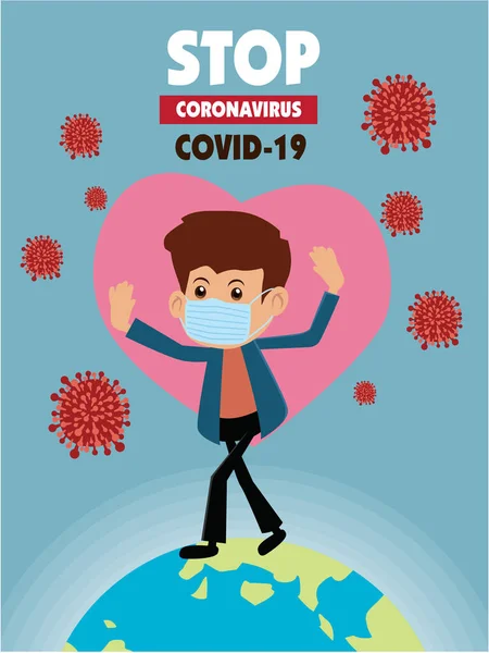 Vector Cartoon Hero Character Fighting Virus Covid Novel Coronavirus Illustation — Stock Vector