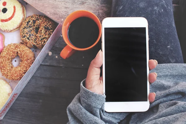 Selfie Donuts kahve espresso ve akıllı telefon